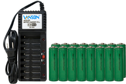 V-868 8 Bay AA & AAA Charger + 16 AA NiMH Batteries (1500 mAh)