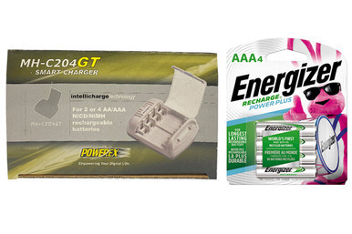 Powerex MH-C204GT smart AA/AAA charger with four Energizer AAA batteries