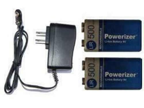 9 Volt Li-Ion / Li-Po Charger + 2 x 9 Volt Lithium Ion Batteries (500 mAh)