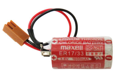 Maxell ER17/33 3.6V lithium PLC battery with brown connector