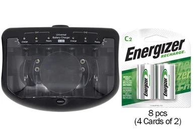 V2299 Smart Charger + 8 C Energizer Recharge NiMH Batteries (2500 mAh)