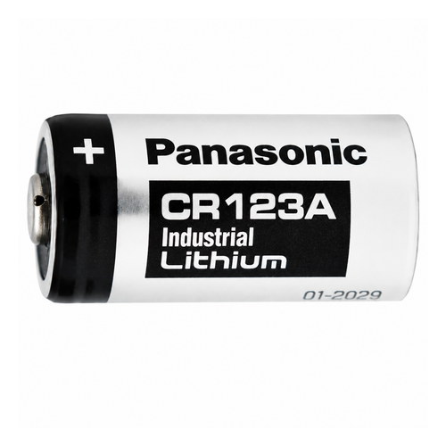 Panasonic Industrial CR123A lithium battery front view