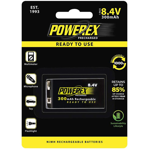 9 Volt Powerex NiMH Rechargeable Battery (300mAh)