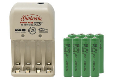 Sunbeam BC-0903 AA and AAA smart charger with eight AA NiMH batteries