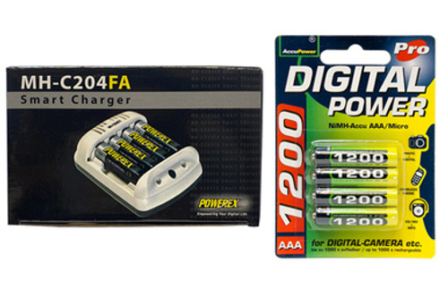 Powerex MH-C204FA AA / AAA Smart Battery Charger & 4 x AAA NiMH AccuPower Micro Batteries (1200 mAh)