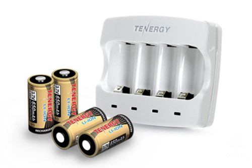 Tenergy 4-slot RCR123A Charger + 4 x Tenergy RCR123A Batteries (ARLO Certified)