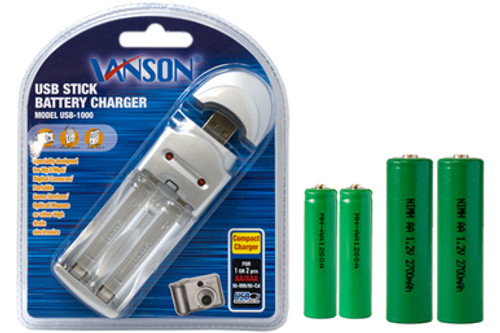 AA / AAA USB Charger + 2 AA (2700 mAh) + 2 AAA (1200 mAh) NiMH Batteries