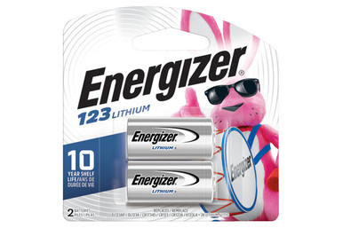 Energizer CR123 3V lithium batteries 2-pack on retail card