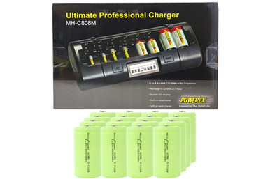 8 Bay LCD Battery Charger + 16 D AccuPower NiMH Batteries (4000 mAh)