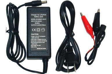 Power Portable 12.8V LiFePO4 smart charger with clips and adapter