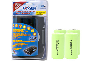 Vanson universal LCD charger with four AccuPower C NiMH batteries