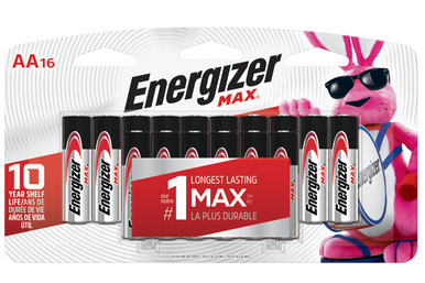Energizer MAX AA E91BP16 16-pack batteries on retail card