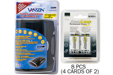 Vanson universal LCD charger with eight AccuPower C NiMH batteries