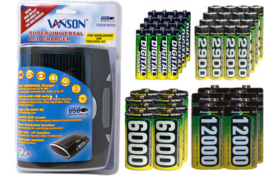 AccuPower universal LCD charger with included NiMH battery packs