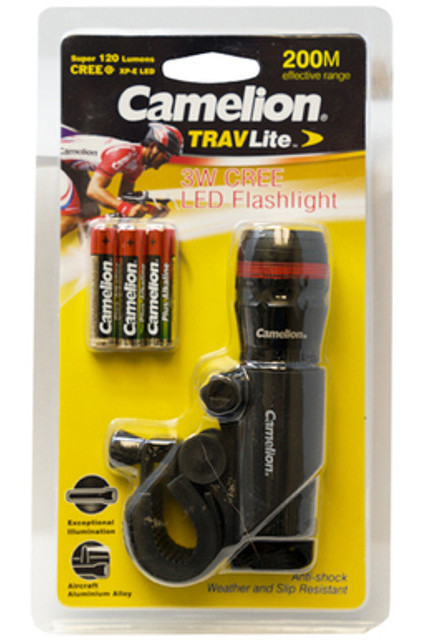 Camelion 3W Cree XP-E LED flashlight with adjustable bike mount