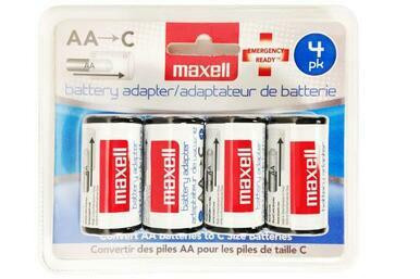 C Size Maxell Battery Adapters for AA Batteries (4 Pack)