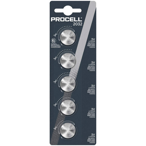 Duracell Procell CR2032 3V lithium coin cell batteries, 5-pack