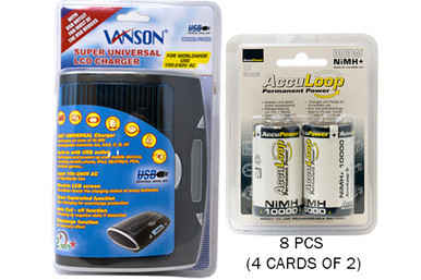Vanson universal LCD charger with eight AccuPower D NiMH batteries