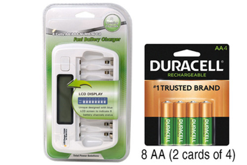 8 Bay AA / AAA LCD Battery Charger + 8 AA 2500 mAh Duracell NiMH Batteries