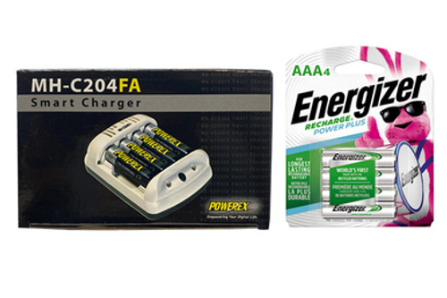 Powerex MH-C204FA AA / AAA Smart Battery Charger & 4 x AAA NiMH Energizer 800 mAh Batteries (Low Discharge)