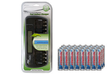 12 Bay AA / AAA LCD Charger + 24 AAA Tenergy NiMH Batteries (1000 mAh)