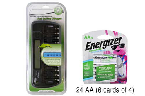 12 Bay AA / AAA LCD Battery Charger + 24 AA 2300 mAh Energizer NiMH Batteries