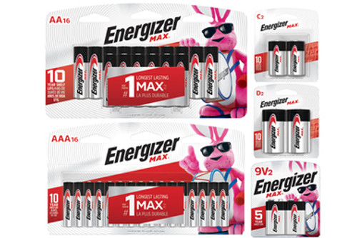 16 AA + 16 AAA + 2 C + 2 D + 2  9 Volt Energizer MAX Alkaline Battery Combo (On Cards)