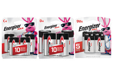 Energizer MAX alkaline battery combo pack with C, D, and 9V batteries