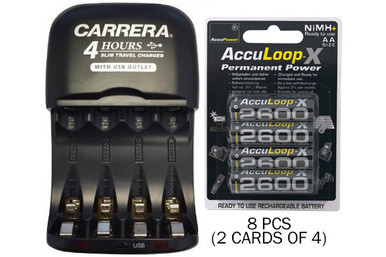 Carrera V3299USB smart slim charger with 8 AA AccuLoop batteries
