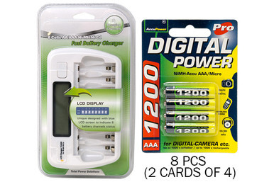 Rydbatt 8 bay AA/AAA LCD charger with eight AccuPower AAA batteries