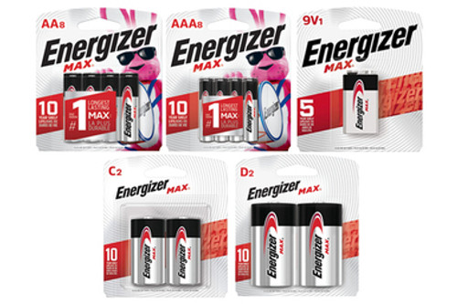 8 AA + 8 AAA + 2 C + 2 D + 1  9 Volt Energizer Alkaline Battery Combo (On Cards)