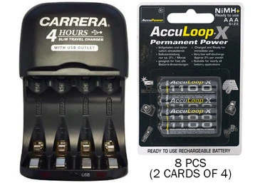 AA / AAA NiMH Smart Slim Travel Charger with USB Plug & 8 x AAA Acculoop-X NiMH 1100 mAh Batteries