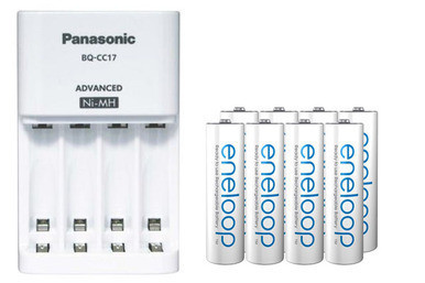 Panasonic BQ-CC17 charger with 8 AA Eneloop rechargeable batteries