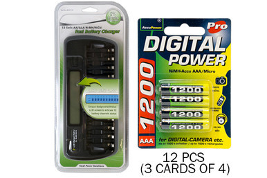 Rydbatt 12 bay AA/AAA LCD charger with 12 AccuPower AAA batteries