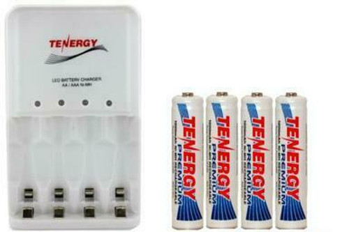 4 Bay AA / AAA LED Smart Charger & 4 AAA Tenergy NiMH Batteries (1000 mAh)