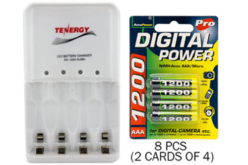 4 Bay AA / AAA LED Smart Charger & 8 x AAA Accupower NiMH Batteries (1200 mAh)