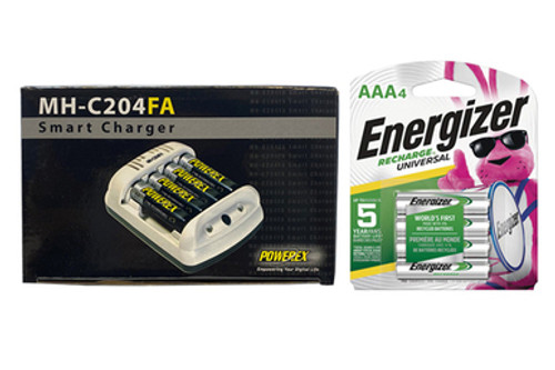 Powerex MH-C204FA AA / AAA Smart Battery Charger & 4 x AAA NiMH Energizer 700 mAh Batteries (Low Discharge)