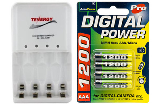 4 Bay AA / AAA LED Smart Charger & 4 x AAA Accupower NiMH Batteries (1200 mAh)