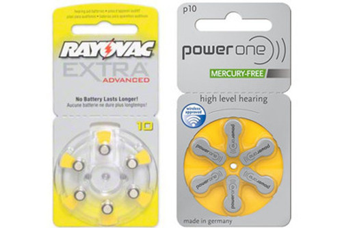 60 x Size 10 Rayovac + 60 x Size P10 PowerOne Hearing Aid Batteries (120 Total)