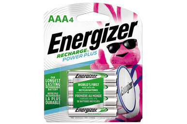 Energizer AAA NiMH 800mAh rechargeable batteries 4-pack front view