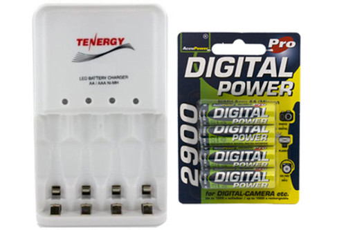 4 Bay AA / AAA LED Smart Charger + 4 AA Accupower 2900 mAh NiMH Batteries