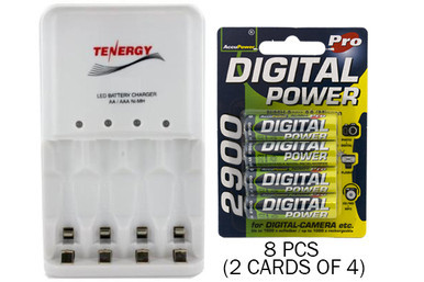 Tenergy 4-bay smart charger with eight AccuPower AA batteries
