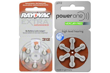 Rayovac and PowerOne Size 312 hearing aid batteries, 60 total