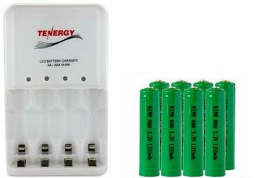 Tenergy 4 bay AA/AAA smart charger with eight AAA NiMH batteries