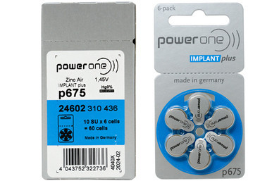 PowerOne Size 675 IMPLANT Plus 60-pack hearing aid batteries box