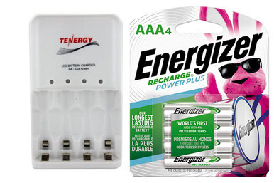 Tenergy 4-bay AA/AAA smart charger with four Energizer AAA batteries