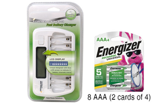 8 Bay AA / AAA LCD Battery Charger + 8 AAA 700 mAh Energizer Rechargeable Batteries