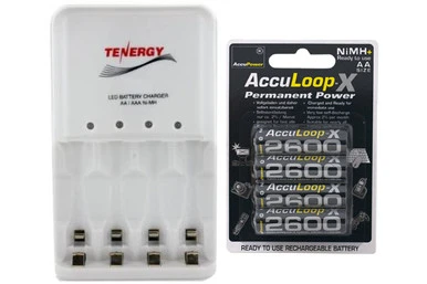 Tenergy 4-bay AA/AAA smart charger with four AA Acculoop-X batteries