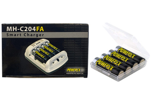 Powerex MH-C204FA AA / AAA Smart Battery Charger & 4 x AA NiMH Powerex PRO Batteries (2700 mAh) w/ Case