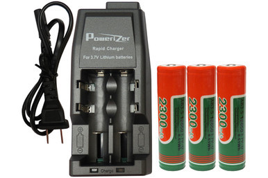 Power Portable 2-slot Li-Ion charger with three 18650 batteries